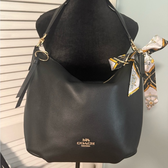Coach Black Pebbled Leather Skylar Hobo Bag w Gold Accents w/ Dusty and twilly! - Picture 1 of 6